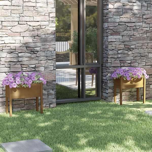 vidaXL dārza puķu kastes, 2 gab., 70x31x70 cm, brūns priedes masīvkoks