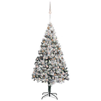 vidaXL mākslīgā Ziemassvētku egle ar LED, rotājumiem un sniegu, 300 cm