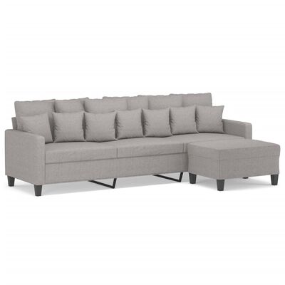 vidaXL trīsvietīgs dīvāns ar kājsoliņu, 210 cm, gaiši pelēks audums
