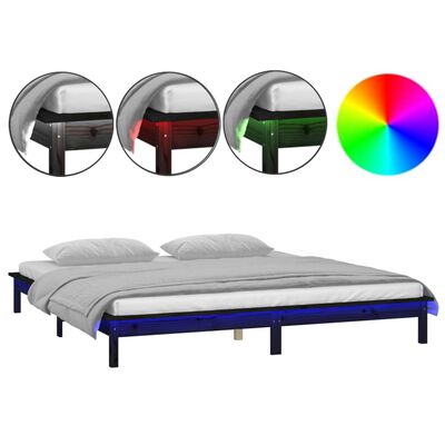 vidaXL gultas rāmis, LED, melns, 120x200 cm, masīvkoks