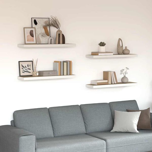 vidaXL sienas plaukti, 4 gab., balti, ozolkoka, 80x23,5x3,8 cm, MDF