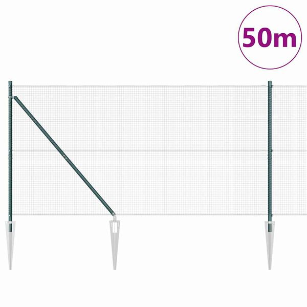 vidaXL Žoga āķis Zaļa 50 x 1,2 m (16 x 16 mm siets) Tērauds un PVC
