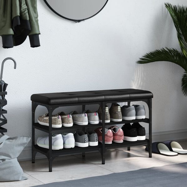 vidaXL apavu skapītis, melns, 82x32x47 cm, inženierijas koks