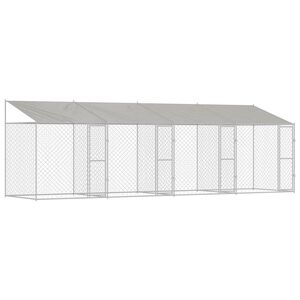 vidaXL Suņu būda ar jumtu Sudraba 800 x 200 x 256 cm Tērauds un PE