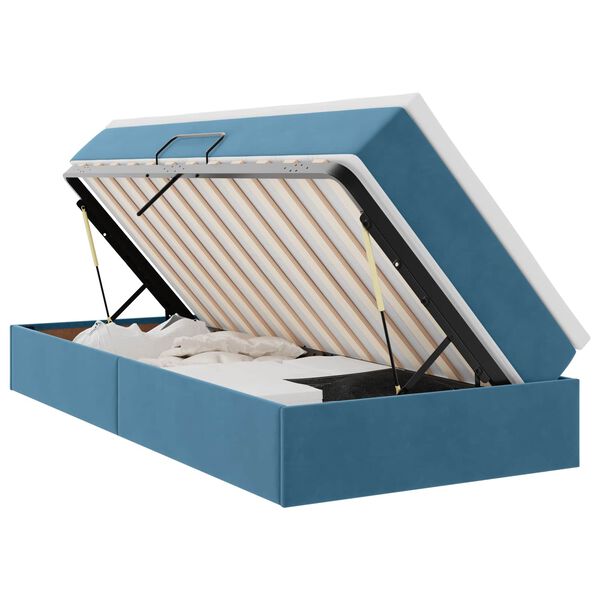 vidaXL Gulta ar uzglabā&scaron;anas vietu un matraci Tum&scaron;i zils 100 x 200 cm