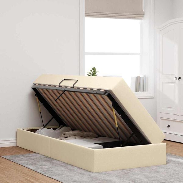 vidaXL Gulta ar uzglabā&scaron;anas vietu un matraci Krēmkrāsa 90 x 190 cm