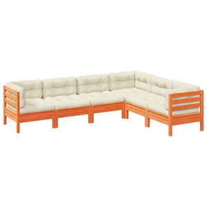 vidaXL 6-daļīgs dārza dīvānu komplekts, matrači, brūns priedes koks