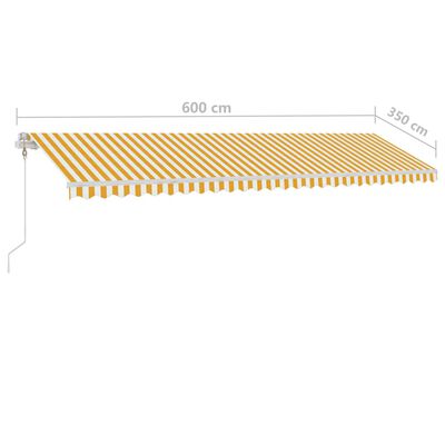 vidaXL markīze ar kātu, 600x350 cm, automātiska, dzeltena/balta