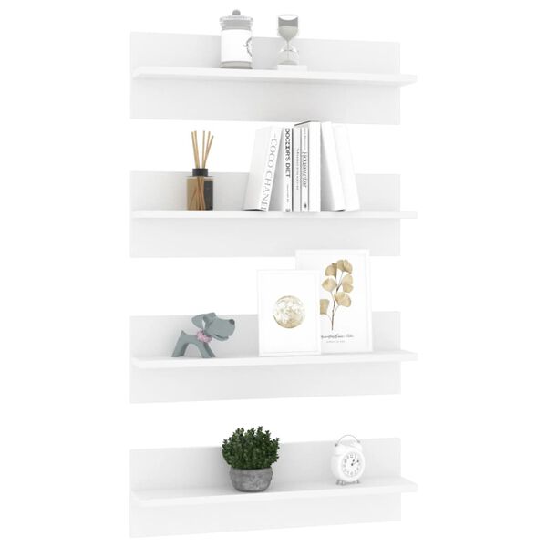 vidaXL sienas plaukti, 4 gab., 60x11,5x18 cm, balti, inženierijas koks