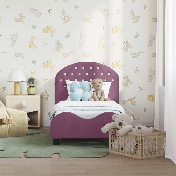 vidaXL Bērnu gultas rāmis ar galvgali Violeta 70 x 140 cm Samts