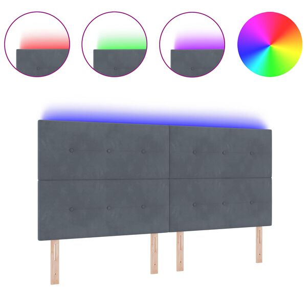 vidaXL LED gultas galva ar galvas klāju Pelēka 200 cm Poliesters