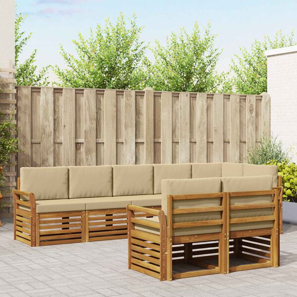 vidaXL Dīvāna komplekti 8 pcs Dabisks un bē&scaron;s Cietā akācijas koks