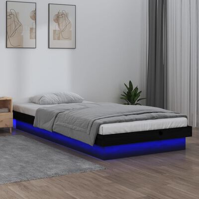 vidaXL gultas rāmis, LED, melns, 90x200 cm, masīvkoks