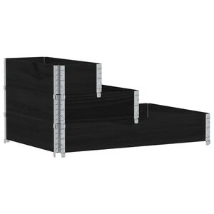 vidaXL 3-līmeņu puķu kaste, melna, 120x80 cm, priedes masīvkoks