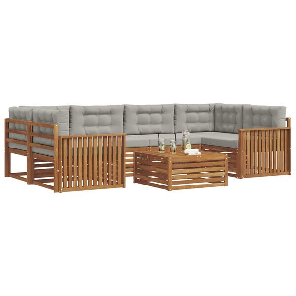 vidaXL Āra dīvānu komplekts ar spilvenu 7 pcs Dabīgs un gai&scaron;i pelēks