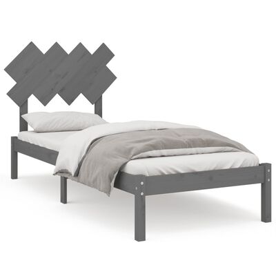 vidaXL gultas rāmis, pelēks, 90x200 cm, masīvkoks