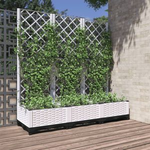 vidaXL dārza puķu kaste ar režģi, balts, 120x40x121,5 cm, polipropilēns (PP)
