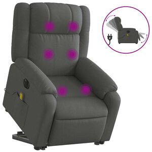 vidaXL elektrisks masāžas krēsls, paceļams, atgāžams, pelēks audums