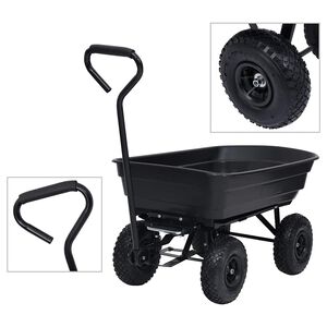 vidaXL dārza ratiņi, 300 kg, 75 L, melni