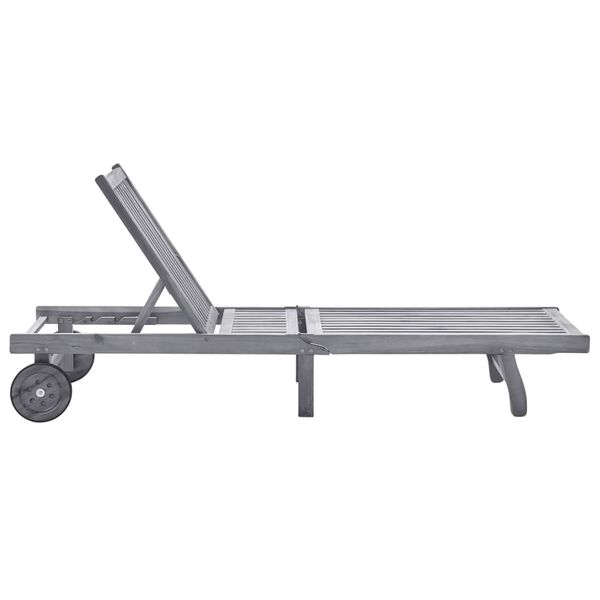 vidaXL dārza sauļo&scaron;anās zvilnis ar matraci, pelēks, akācijas masīvkoks