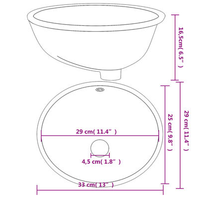 vidaXL vannasistabas izlietne, balta, 33x29x16,5 cm, ovāla, keramika
