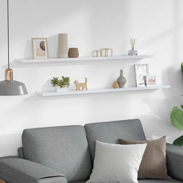 vidaXL sienas plaukti, 2 gab., balti, 115x9x3 cm