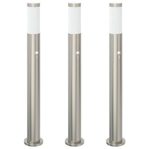 vidaXL stabveida gaismekļi ar sensoru, 3 gab., 80 cm, nerūsējo&scaron;ais tērauds, IP44