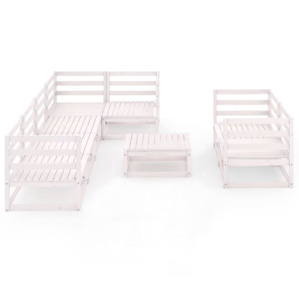 vidaXL 8-daļīgs dārza atpūtas mēbeļu komplekts, balts priedes koks