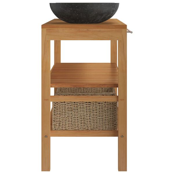 vidaXL vannasistabas plaukts, masīvs tīkkoks, melnas marmora izlietnes