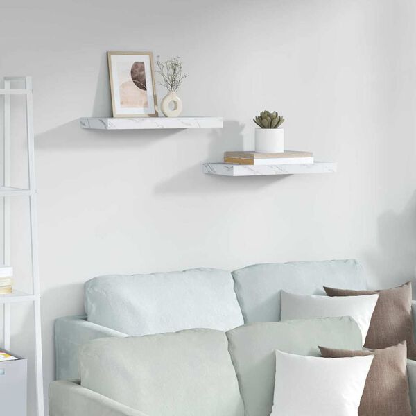 vidaXL Sienas plaukts 2 pcs Balts marmors 50 x 23,5 x 4 cm