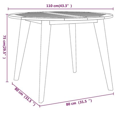 vidaXL dārza galds, Ø110x75 cm, akācijas masīvkoks