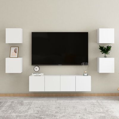 vidaXL 6-daļīgs TV plauktu komplekts, balts, skaidu plāksne