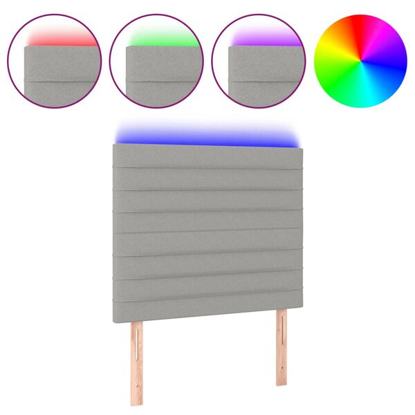 vidaXL gultas galvgalis ar LED, 80x5x118/128 cm, gai&scaron;i pelēks audums