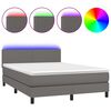 vidaXL atsperu gulta ar matraci, LED, pelēka, 140x190 cm, mākslīgā āda