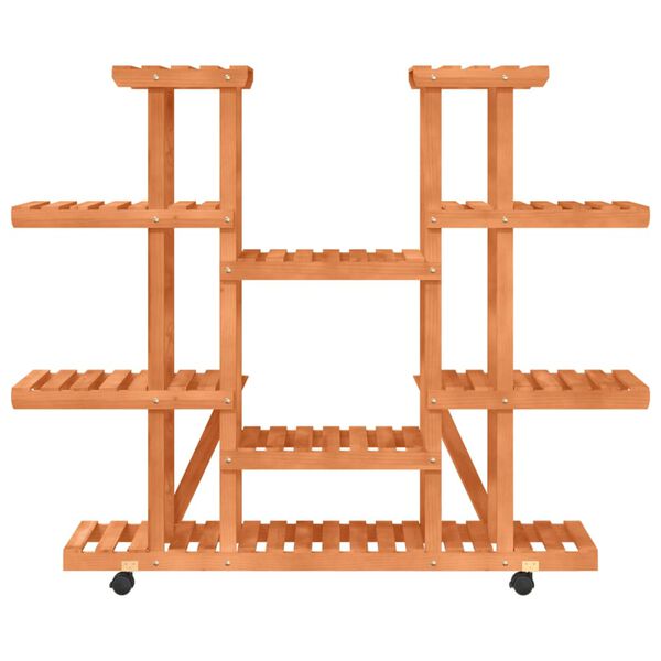 vidaXL puķu statīvs ar ritenī&scaron;iem, 110x25x115 cm, egles masīvkoks