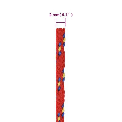 vidaXL laivu virve, sarkana, 2 mm, 25 m, polipropilēns