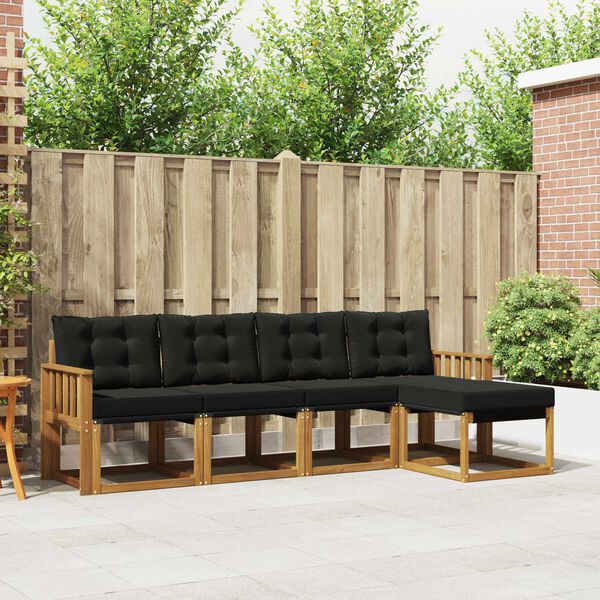 vidaXL Āra dīvānu komplekts ar spilvenu 5 pcs Dabīgs un melns