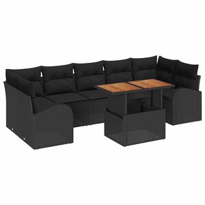 vidaXL Dārza dīvānu komplekts ar spilvenu 8 pcs Melna