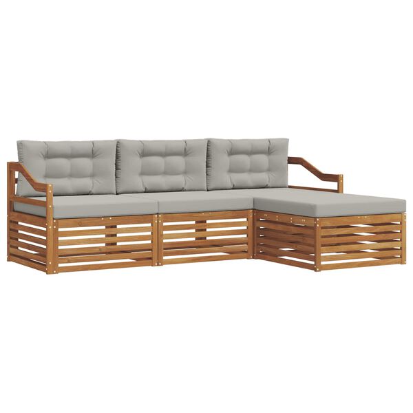 vidaXL Āra dīvānu komplekts ar spilvenu 4 pcs Dabīgs un gai&scaron;i pelēks