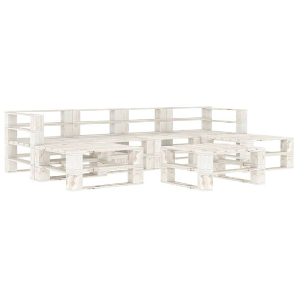 vidaXL 7-daļīgs dārza pale&scaron;u atpūtas mēbeļu komplekts, balts koks