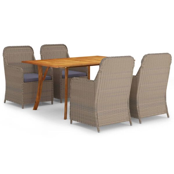 vidaXL 5-daļīgs dārza mēbeļu komplekts, brūns