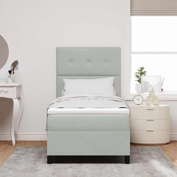 vidaXL Kastītes atsperu gulta Gai&scaron;i pelēks 90 x 200 cm Samts