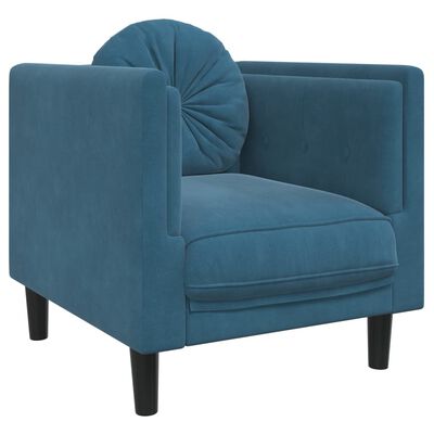 vidaXL trīsdaļīgs dīvānu komplekts ar spilveniem, zils samts