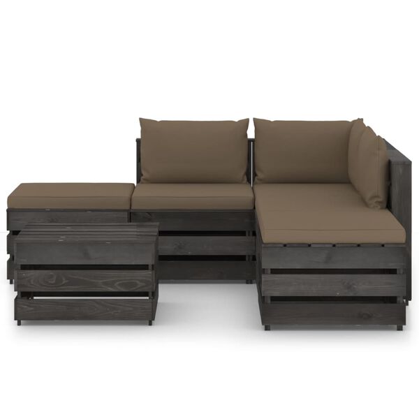 vidaXL 6-daļīgs dārza atpūtas mēbeļu komplekts ar matračiem, koks