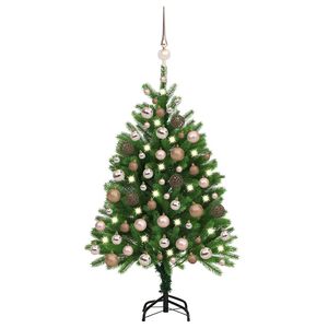 vidaXL izgaismota Ziemassvētku egle ar rotājumiem, zaļa, 120 cm