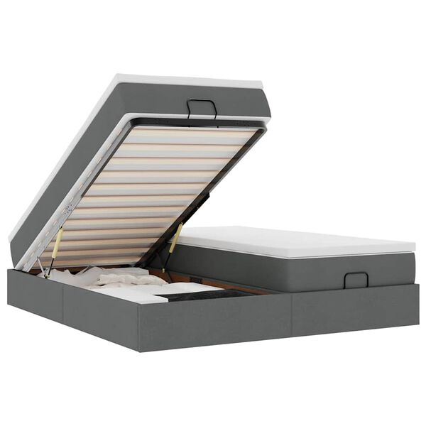 vidaXL Osmaņu gultas rāmis ar matračiem tum&scaron;i pelēks 180x200cm audums