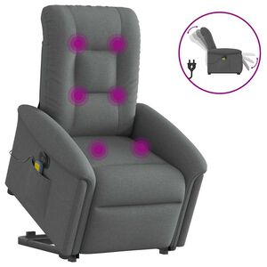 vidaXL elektrisks masāžas krēsls, paceļams, atgāžams, pelēks audums