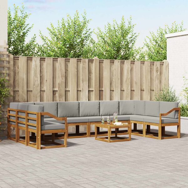 vidaXL Āra dīvānu komplekts ar spilvenu 11 pcs Dabīgs un gai&scaron;i pelēks