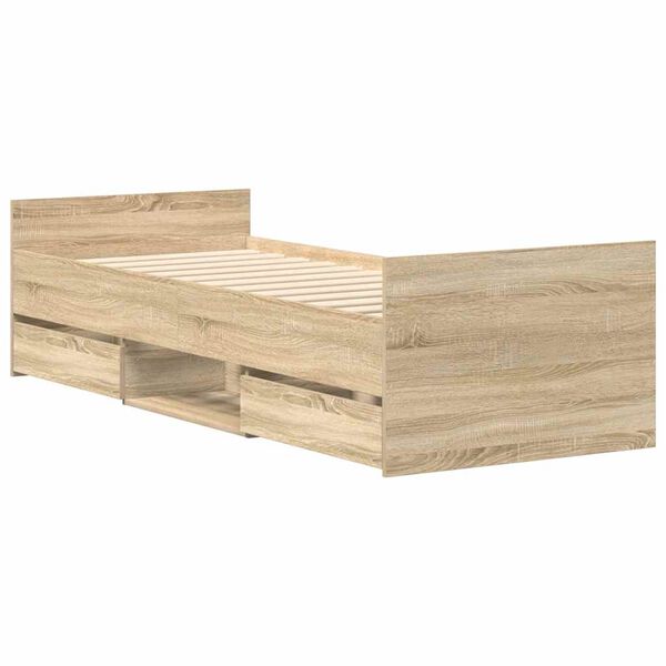 vidaXL gultas rāmis ar galvgali un kājgali, koka krāsa, 75x190 cm