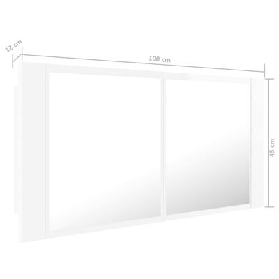vidaXL vannasistabas spoguļskapītis ar LED, balts, 100x12x45cm, akrils